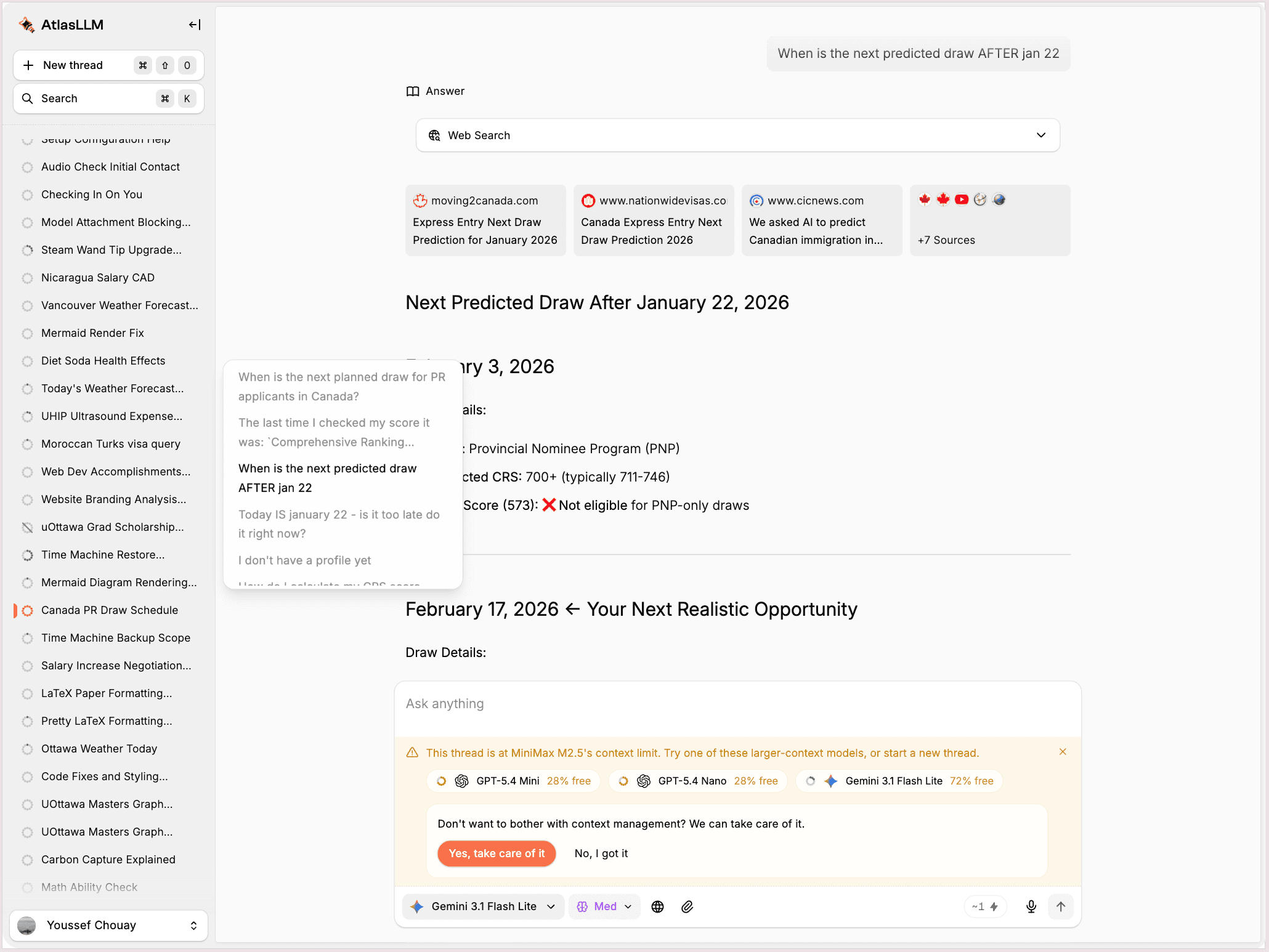 AtlasLLM Pro Search conversation with sources